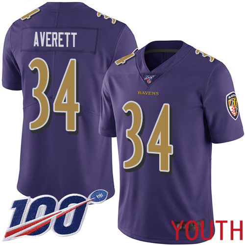 Baltimore Ravens Limited Purple Youth Anthony Averett Jersey NFL Football #34 100th Season Rush Vapor Untouchable